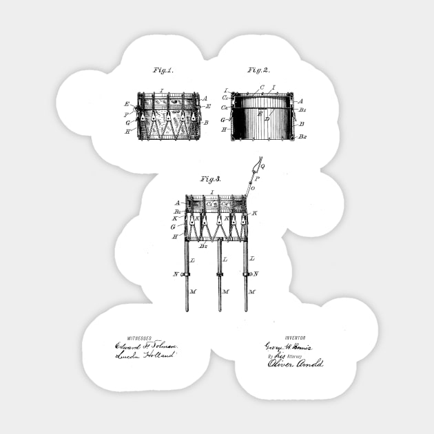 Snare Drum Vintage Patent Drawing Sticker by skstring